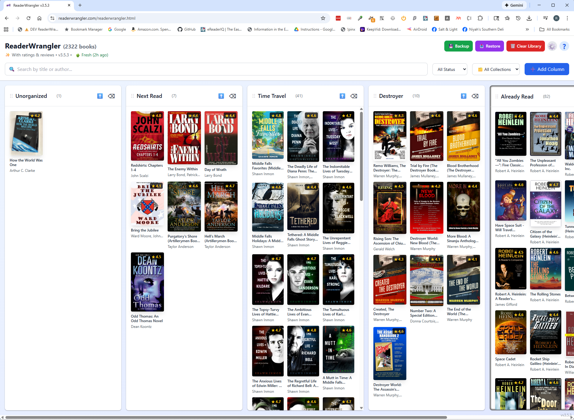 After: Organized ReaderWrangler columns